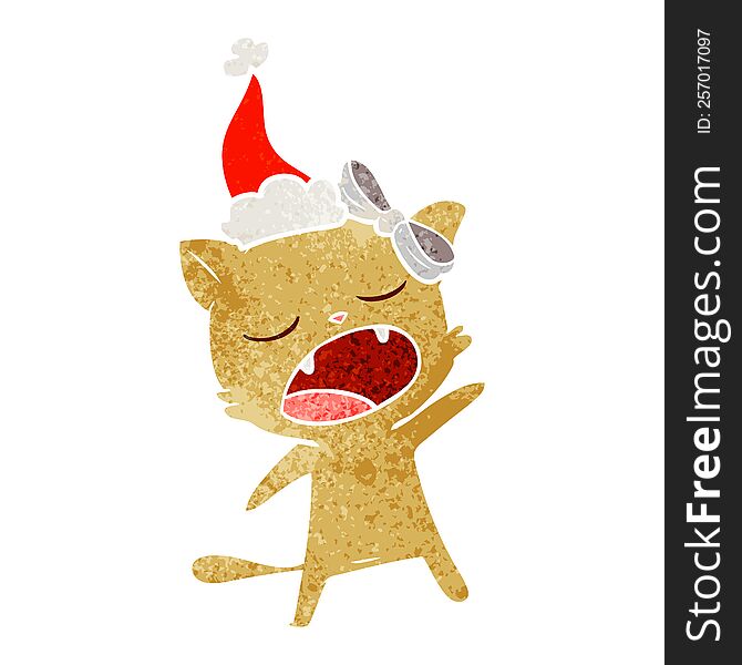 Retro Cartoon Of A Singing Cat Wearing Santa Hat