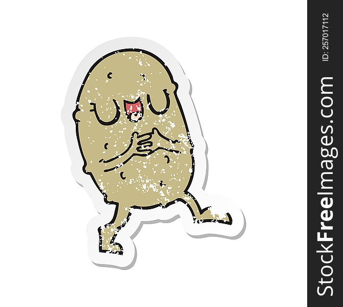 distressed sticker of a cartoon happy potato