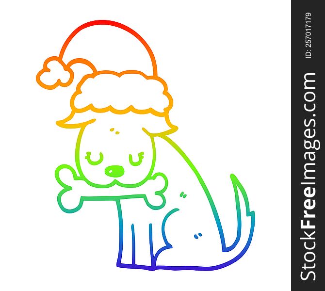 rainbow gradient line drawing of a cute christmas dog