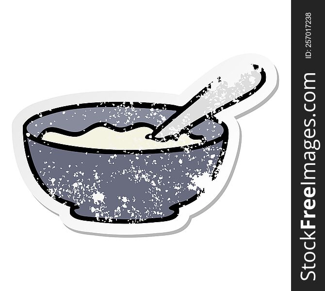 Distressed Sticker Of A Quirky Hand Drawn Cartoon Bowl Of Porridge