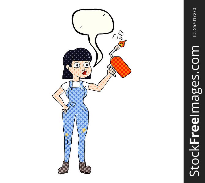 Comic Book Speech Bubble Cartoon Woman In Dungarees