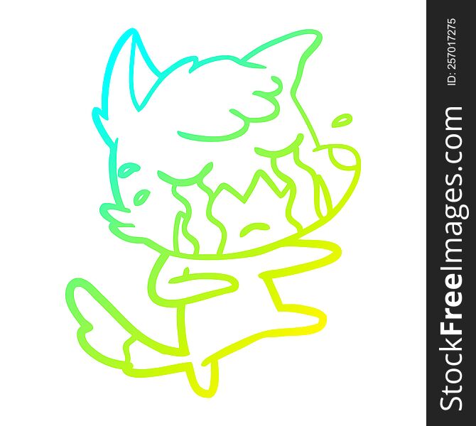 Cold Gradient Line Drawing Crying Fox Cartoon Dancing