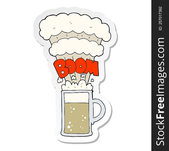 sticker of a cartoon exploding beer