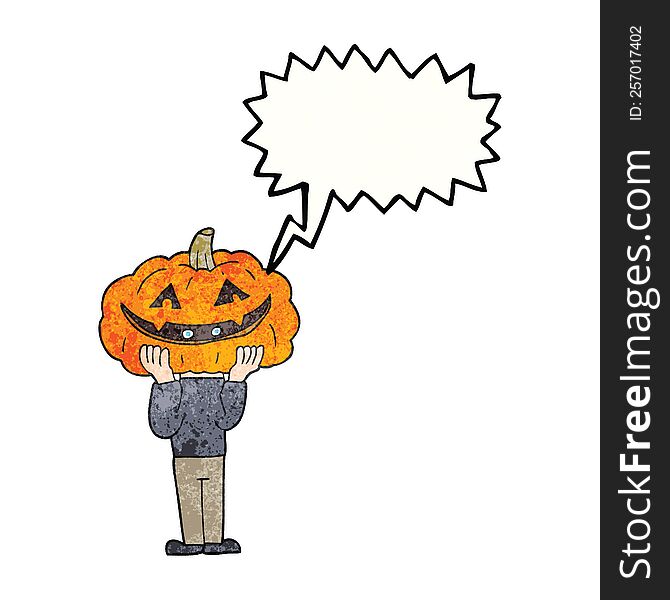 freehand speech bubble textured cartoon pumpkin head halloween costume