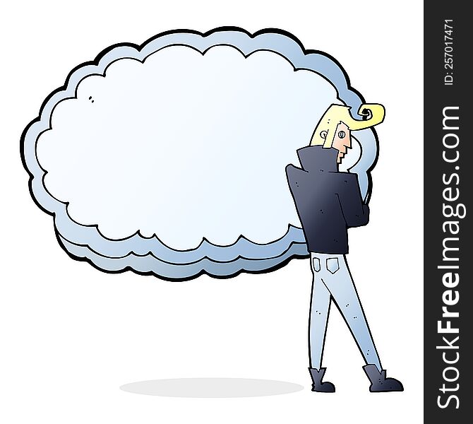 cartoon rocker standing in front of cloud with space for text. cartoon rocker standing in front of cloud with space for text