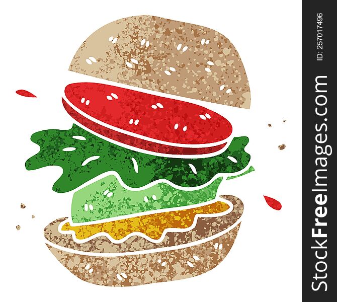 retro illustration style quirky cartoon veggie burger. retro illustration style quirky cartoon veggie burger