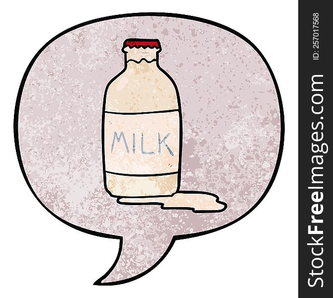 Cartoon Pint Of Fresh Milk And Speech Bubble In Retro Texture Style