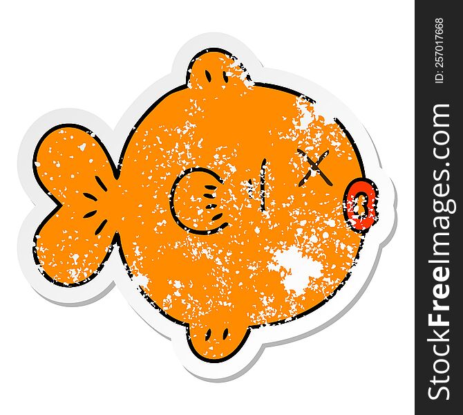 distressed sticker of a quirky hand drawn cartoon fish