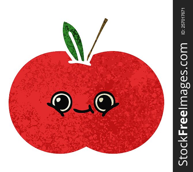 Retro Illustration Style Cartoon Red Apple