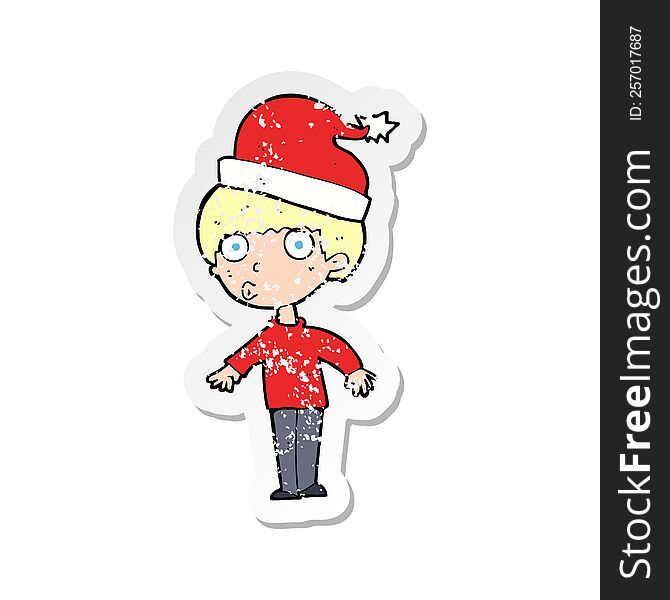 Retro Distressed Sticker Of A Cartoon Man Ready For Christmas