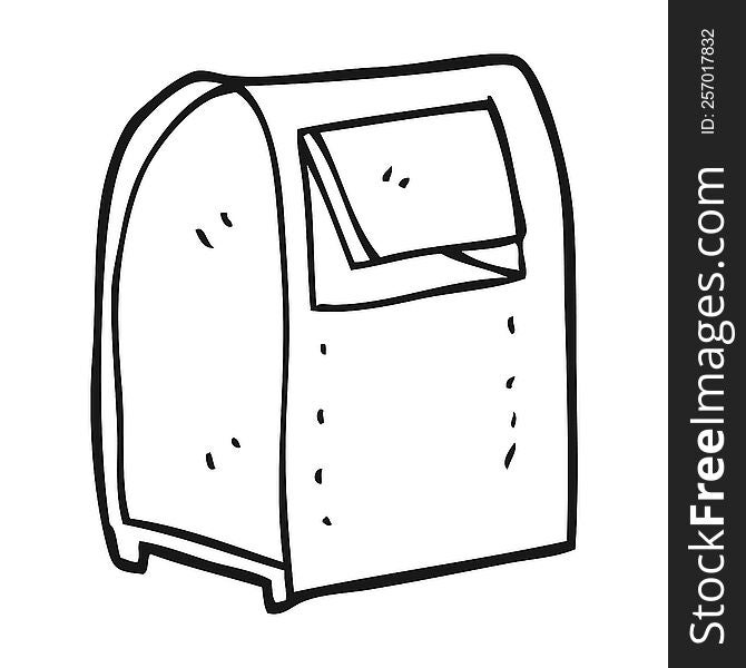 freehand drawn black and white cartoon mailbox