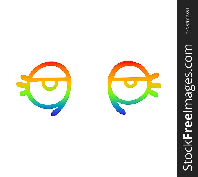 Rainbow Gradient Line Drawing Cartoon Tired Eyes