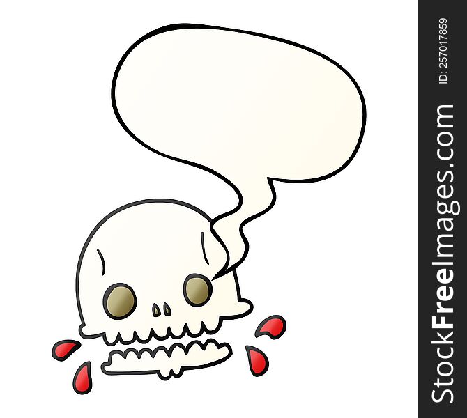 cartoon spooky skull with speech bubble in smooth gradient style