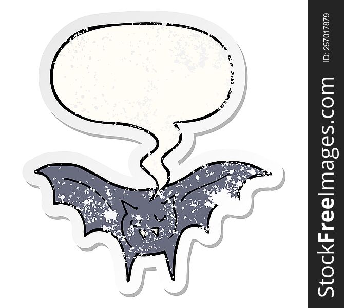 Cartoon Vampire Bat And Speech Bubble Distressed Sticker