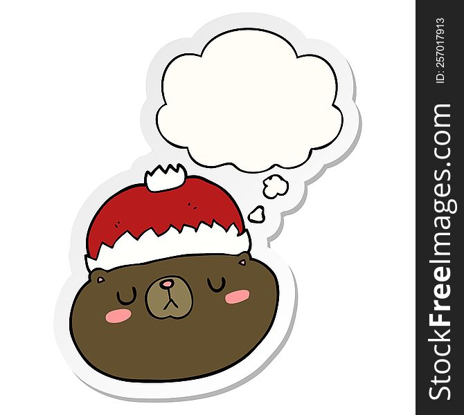 Cartoon Christmas Bear And Thought Bubble As A Printed Sticker