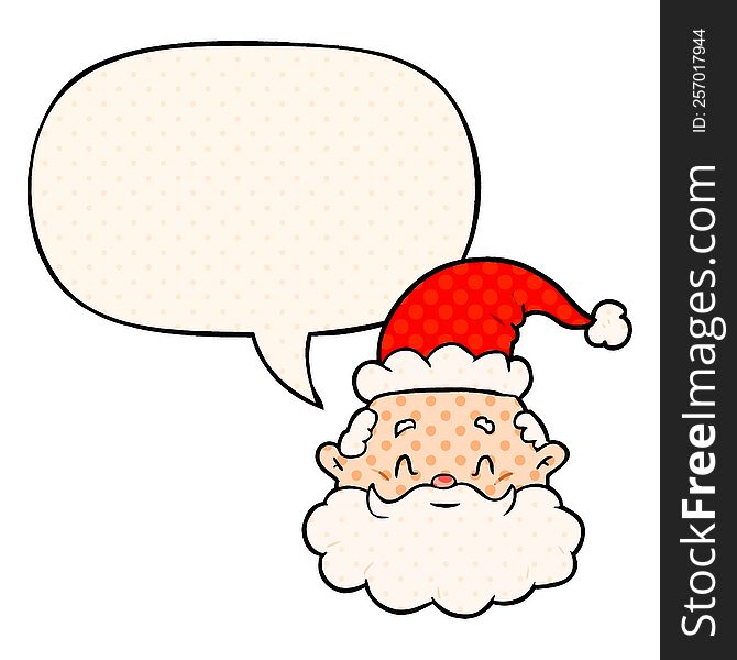 cartoon santa claus face with speech bubble in comic book style
