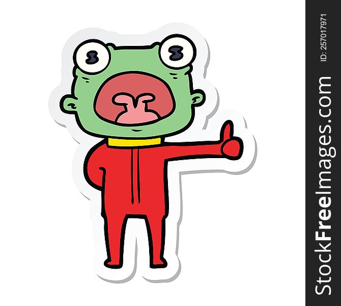 sticker of a cartoon weird alien communicating