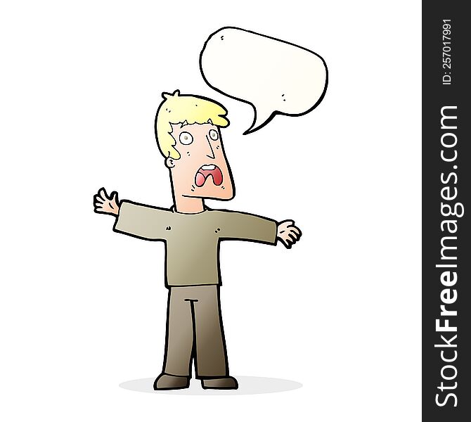 Cartoon Frightened Man With Speech Bubble