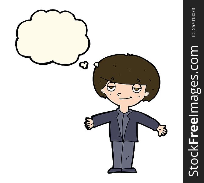 Cartoon Smug Boy With Thought Bubble