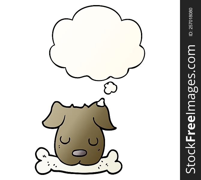 cartoon dog with bone with thought bubble in smooth gradient style