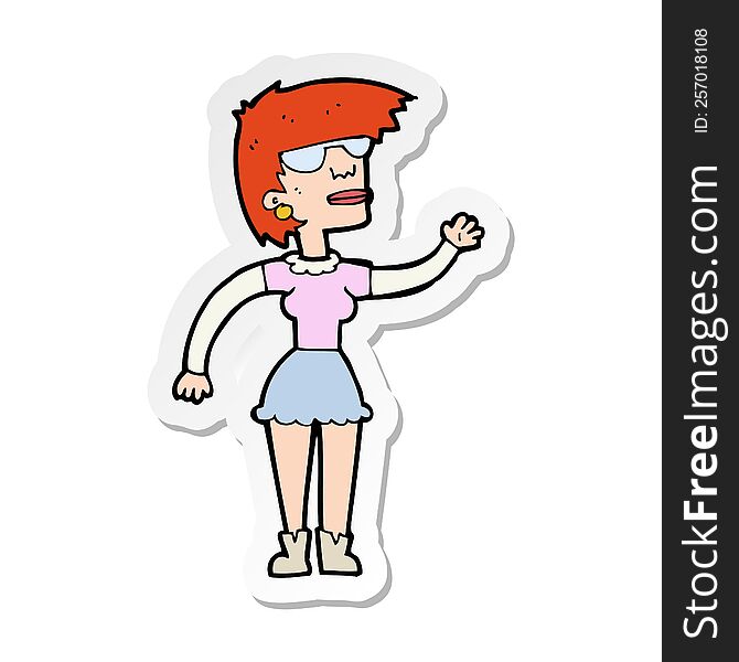 Sticker Of A Cartoon Woman In Spectacles Waving