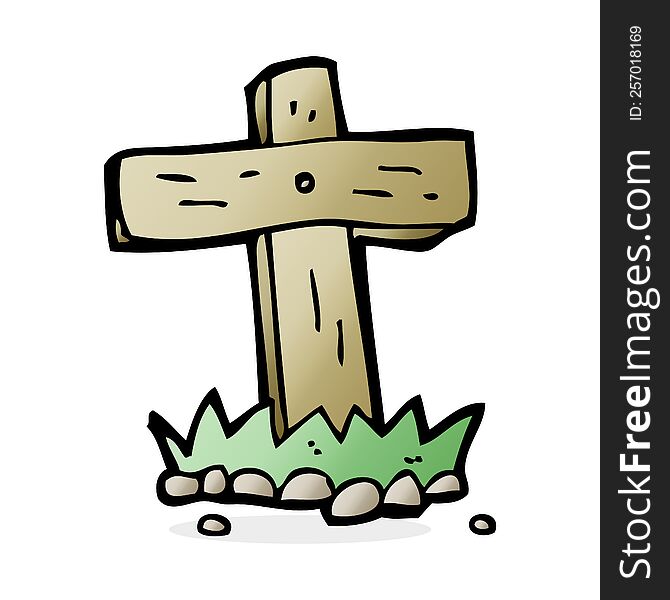 Cartoon Wooden Cross Grave