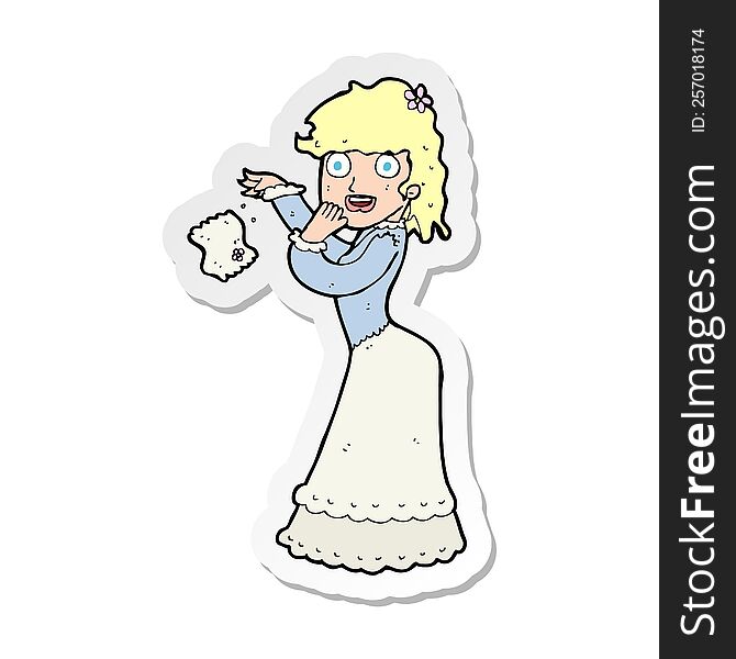 sticker of a cartoon victorian woman dropping handkerchief