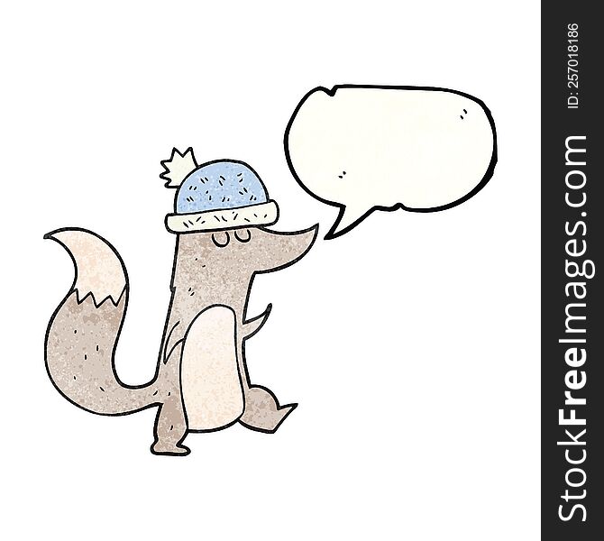 Speech Bubble Textured Cartoon Little Wolf Wearing Hat