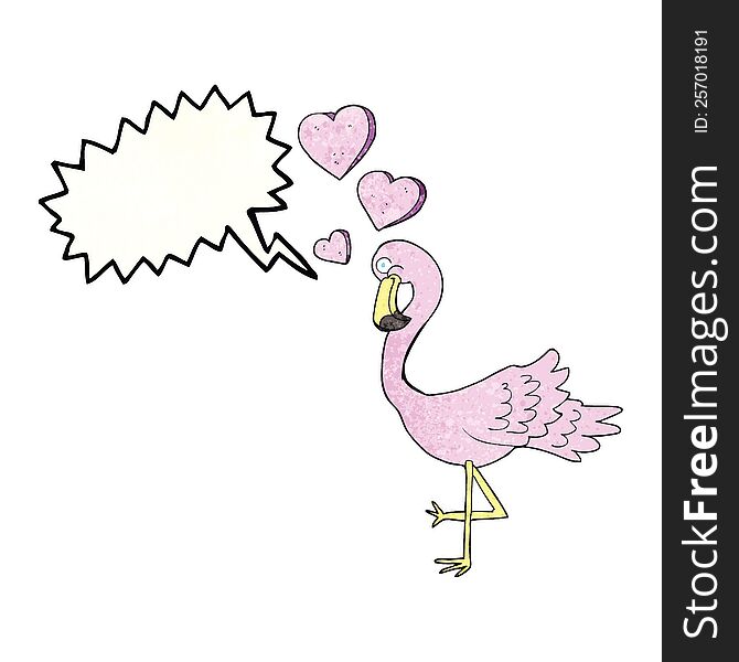freehand speech bubble textured cartoon flamingo in love