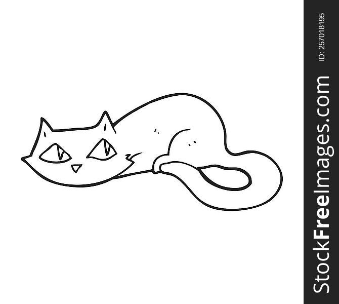 freehand drawn black and white cartoon cat