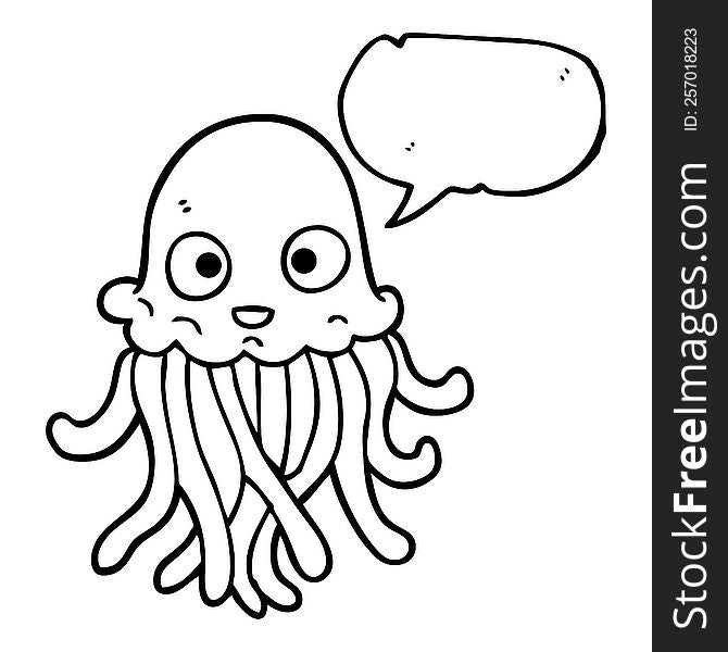 freehand drawn speech bubble cartoon octopus