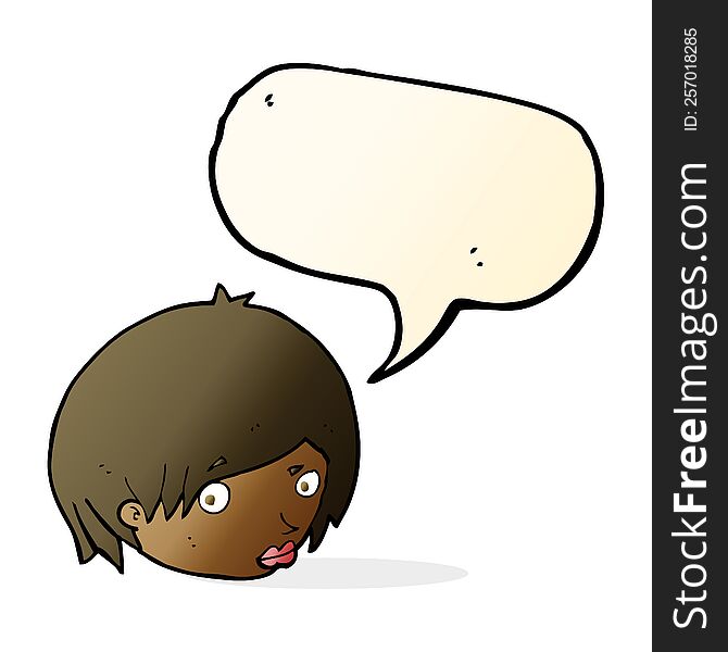 cartoon female face with raised eyebrow with speech bubble