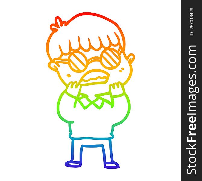 Rainbow Gradient Line Drawing Cartoon Shocked Boy Wearing Spectacles