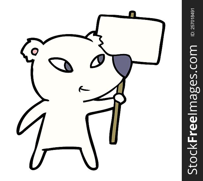 cute cartoon polar bear with protest sign. cute cartoon polar bear with protest sign