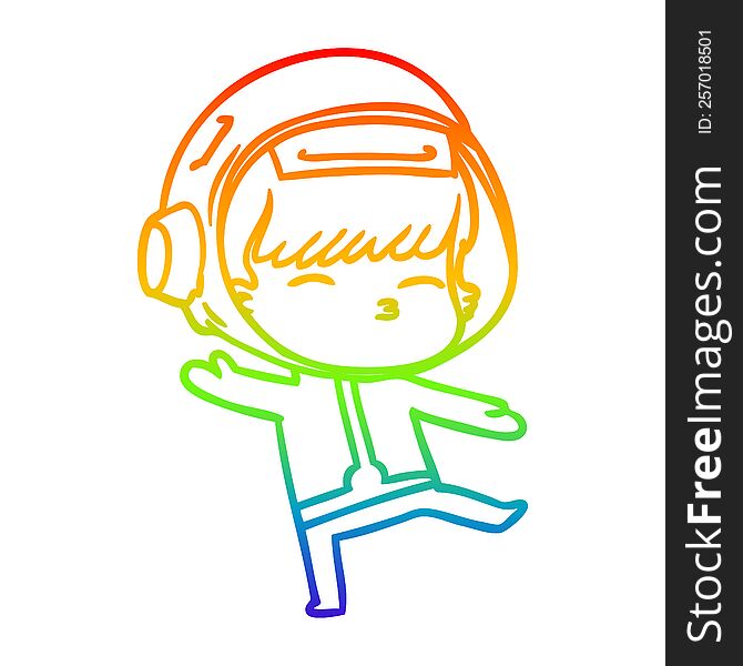 rainbow gradient line drawing of a cartoon curious astronaut