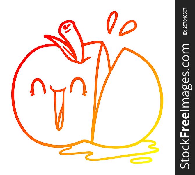 warm gradient line drawing of a happy cartoon sliced apple