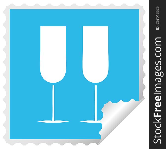 square peeling sticker cartoon of a champagne flutes