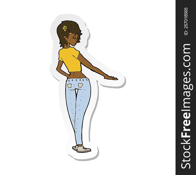 Sticker Of A Cartoon Pretty Girl In Jeans And Tee