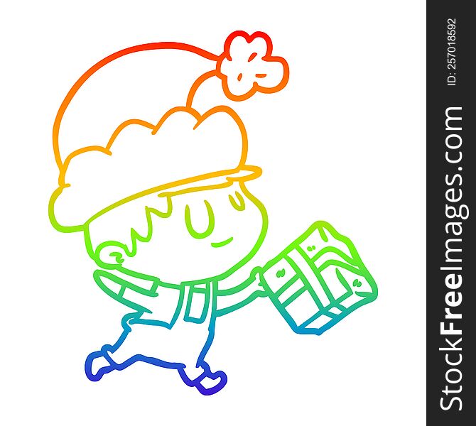 Rainbow Gradient Line Drawing Happy Christmas Elf With Present