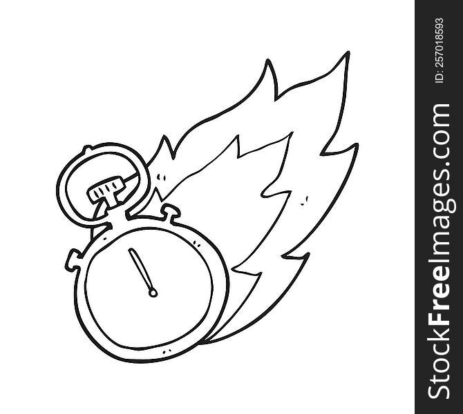 black and white cartoon flaming stop watch