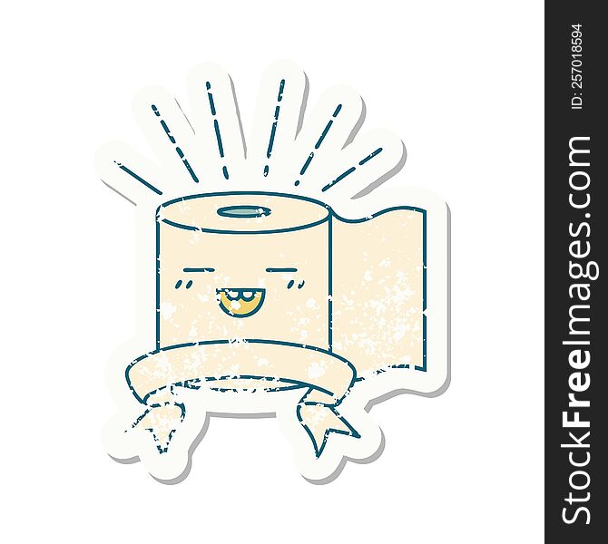 Grunge Sticker Of Tattoo Style Toilet Paper Character