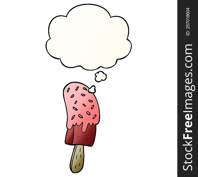 Cartoon Ice Cream Lolly And Thought Bubble In Smooth Gradient Style