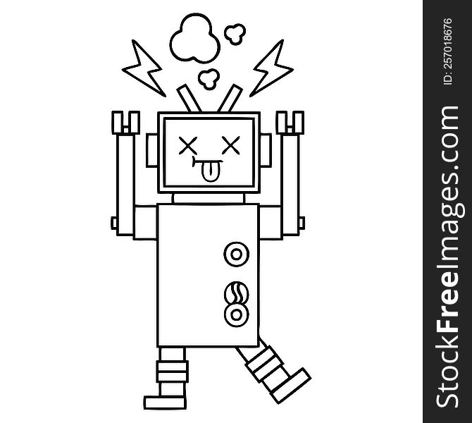 Line Drawing Cartoon Robot Malfunction