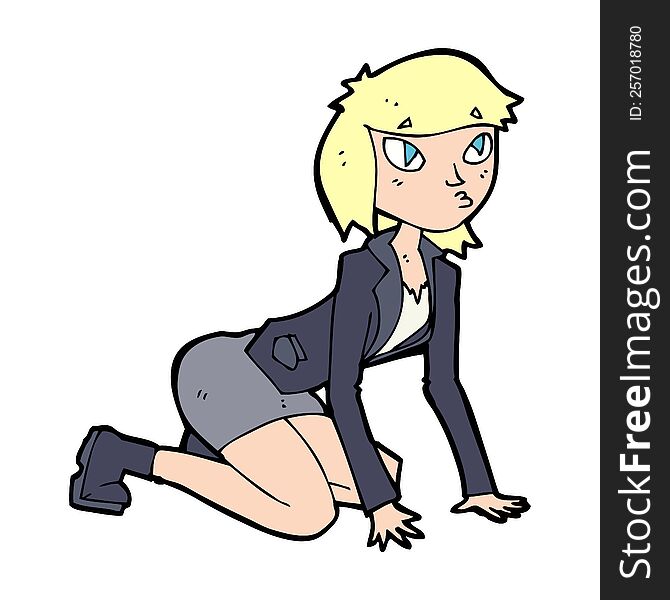 Cartoon Woman On Hands And Knees