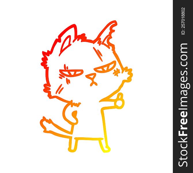 warm gradient line drawing of a tough cartoon cat giving thumbs up symbol