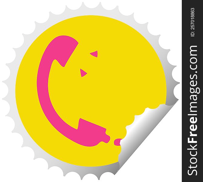 circular peeling sticker cartoon of a telephone receiver