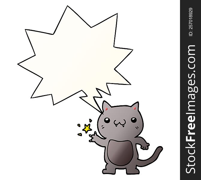 cartoon cat scratching and speech bubble in smooth gradient style