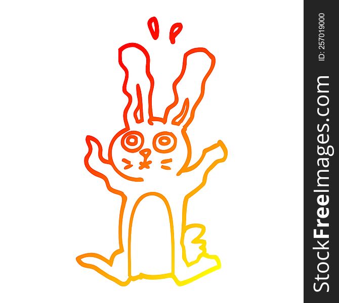 warm gradient line drawing of a cartoon frightened bunny