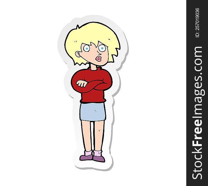 sticker of a cartoon woman wit crossed arms