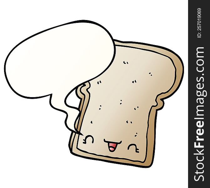 Cute Cartoon Slice Of Bread And Speech Bubble In Smooth Gradient Style